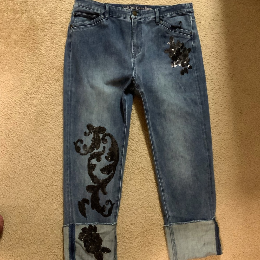 Soft Surroundings Cropped Sz 12 Embellished Jeans